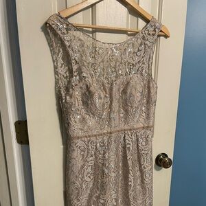 Jenny Yoo Sparkling Lace Mini Dress - Silver